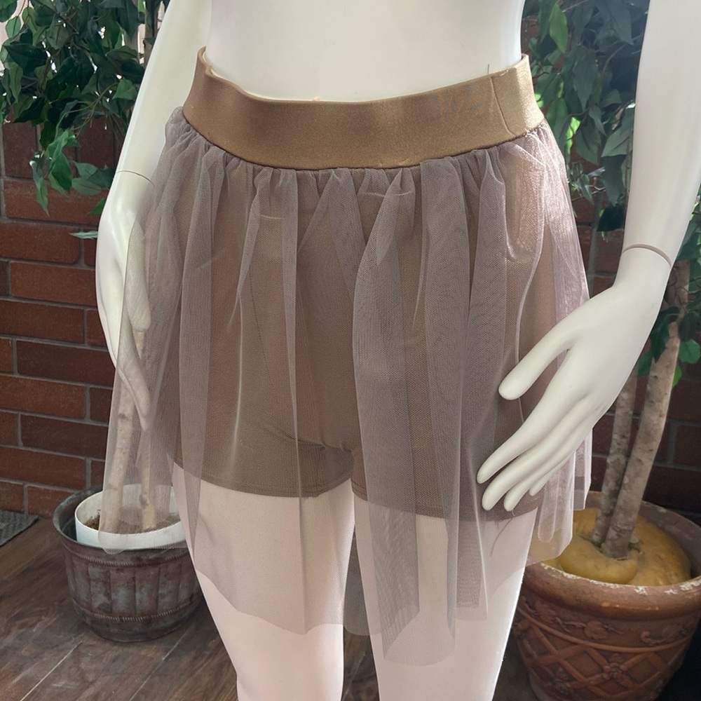 Golden brown shorts with skirt overlay
